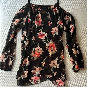 White House Black Market Floral Blouse in Black and Pink